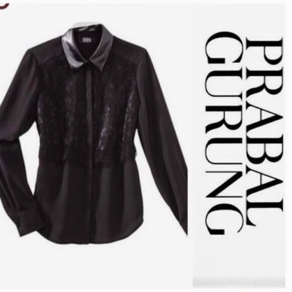 Prabal Gurung black lace long sleeve blouse -S - Picture 1 of 9